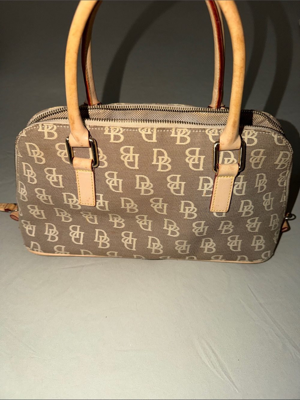 Dooney & Bourke Brown Monogram Satchel with Light Tan Trim - Picture 5 of 6
